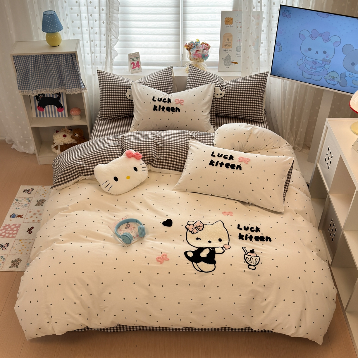 91家纺网 家纺一手货源 找家纺 懒猫家纺 2026新款A类高精密40支13374全棉纯棉喷气印花贴布绣四件套  【带礼盒】 珍珠布蕾