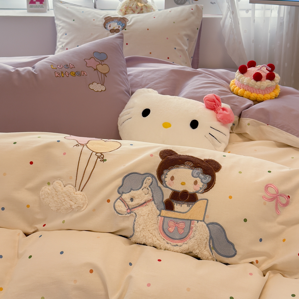 91家纺网 家纺一手货源 找家纺 懒猫家纺 2026新款A类高精密40支13374全棉纯棉喷气印花贴布绣四件套  【带礼盒】 糖豆芋泥