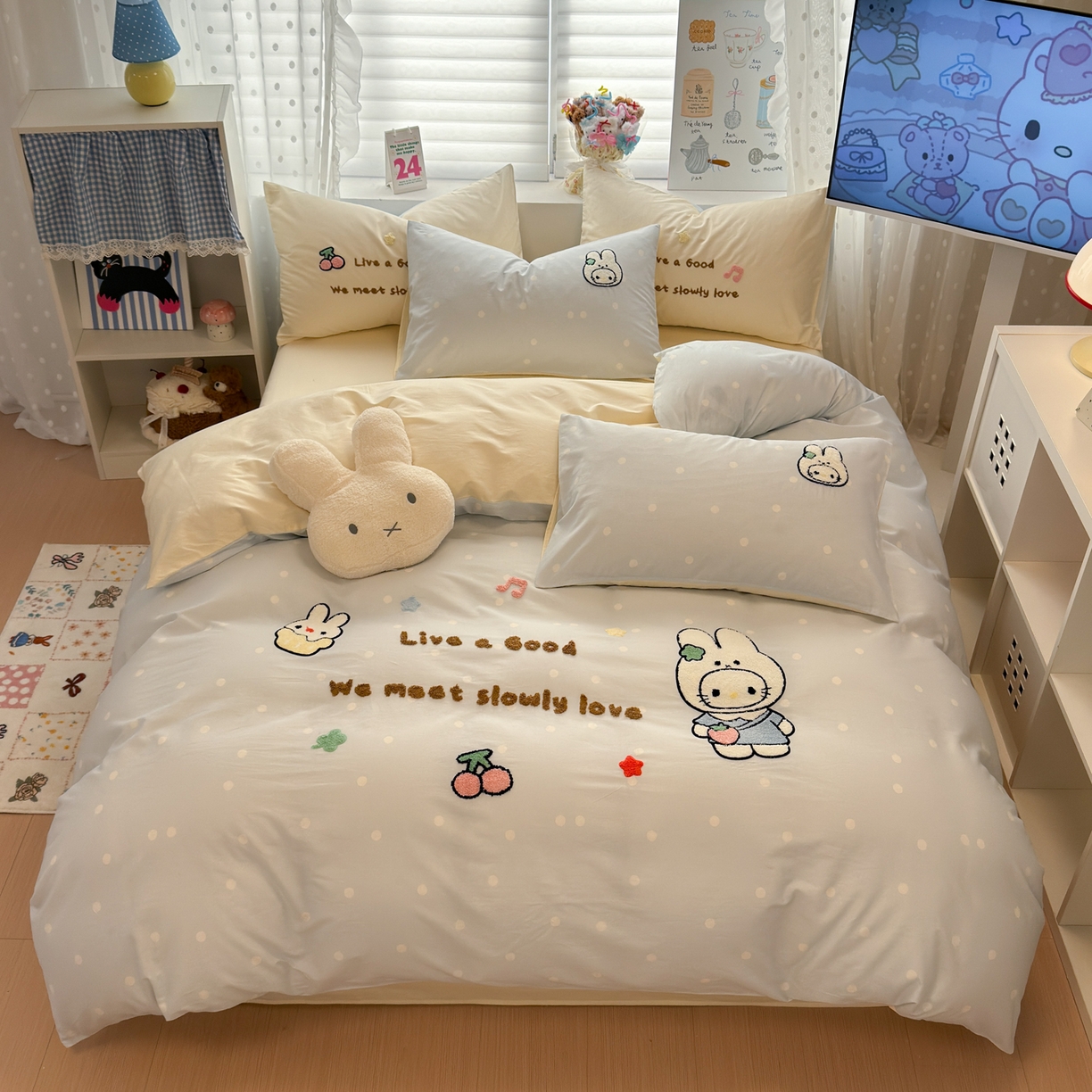 91家纺网 家纺一手货源 找家纺 懒猫家纺 2026新款A类高精密40支13374全棉纯棉喷气印花贴布绣四件套  【带礼盒】 海盐芝士