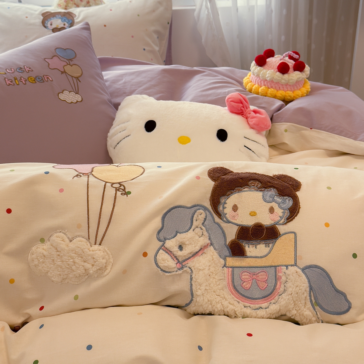 91家纺网 家纺一手货源 找家纺 懒猫家纺 2026新款A类高精密40支13374全棉纯棉喷气印花贴布绣四件套  【带礼盒】 糖豆芋泥