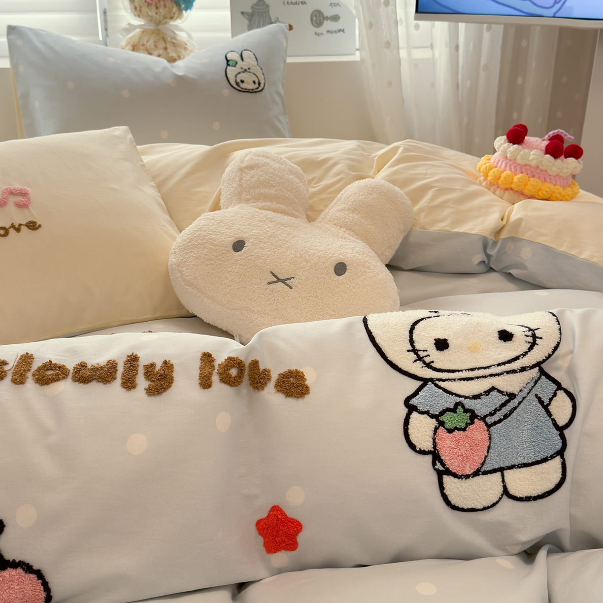 91家纺网 家纺一手货源 找家纺 懒猫家纺 2026新款A类高精密40支13374全棉纯棉喷气印花贴布绣四件套  【带礼盒】 海盐芝士