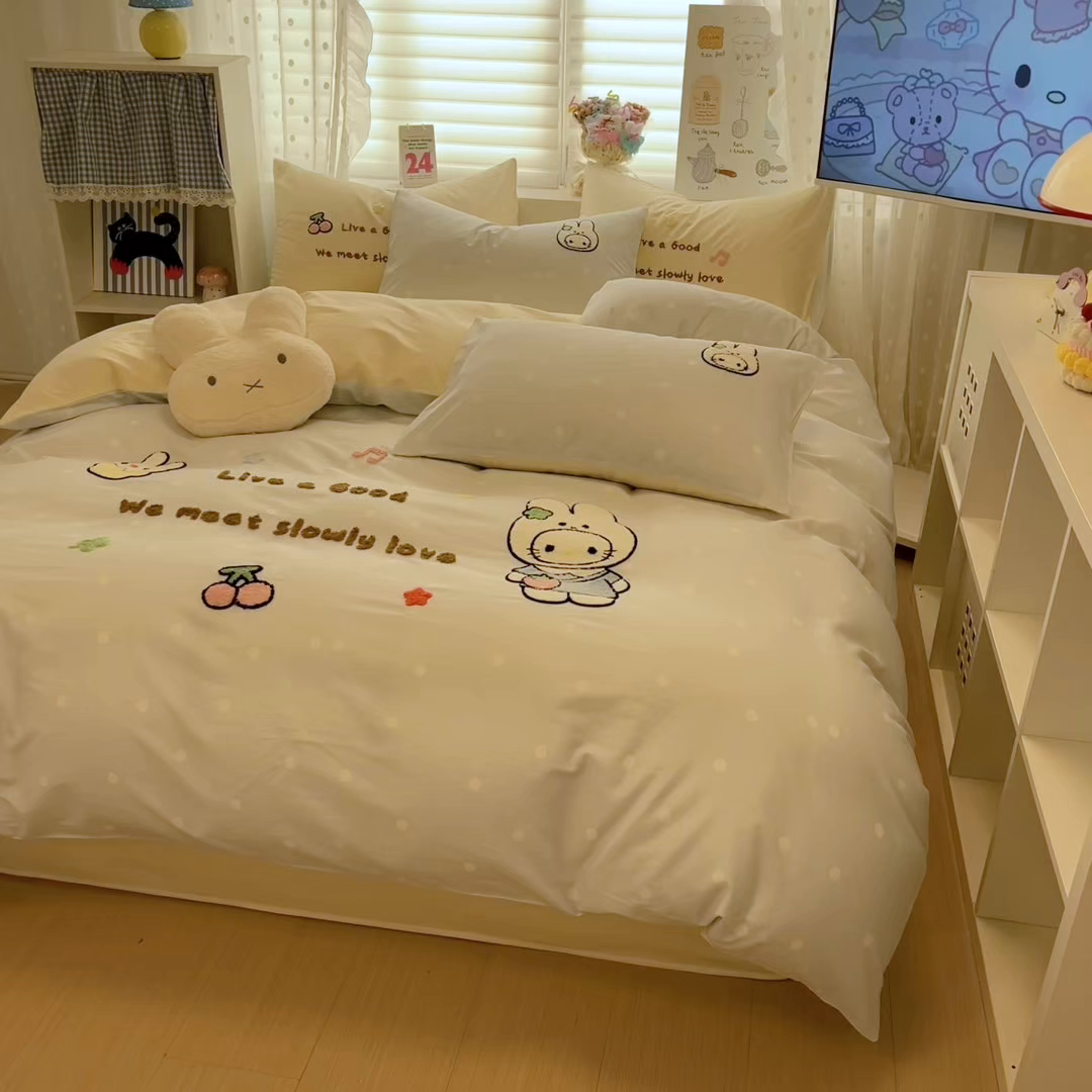 91家纺网 家纺一手货源 找家纺 懒猫家纺 2026新款A类高精密40支13374全棉纯棉喷气印花贴布绣四件套  【带礼盒】 海盐芝士