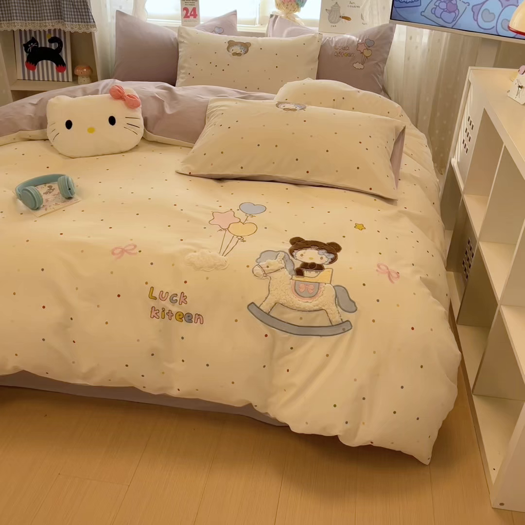 91家纺网 家纺一手货源 找家纺 懒猫家纺 2026新款A类高精密40支13374全棉纯棉喷气印花贴布绣四件套  【带礼盒】 糖豆芋泥