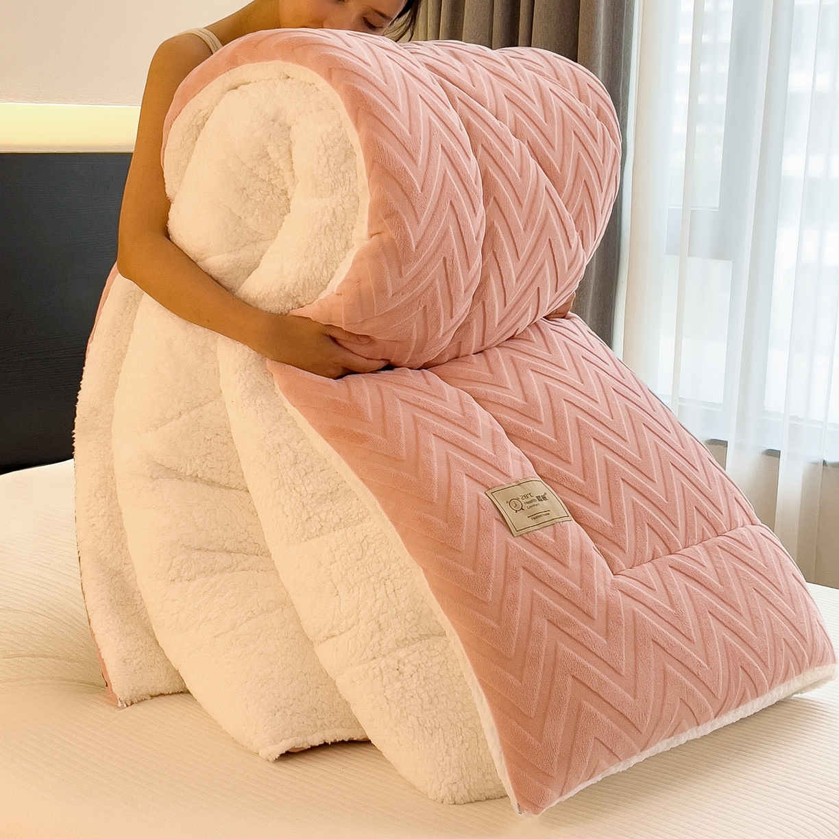 好尚居 2025新款水晶绒刷花冬被被子被芯 粉玉-白