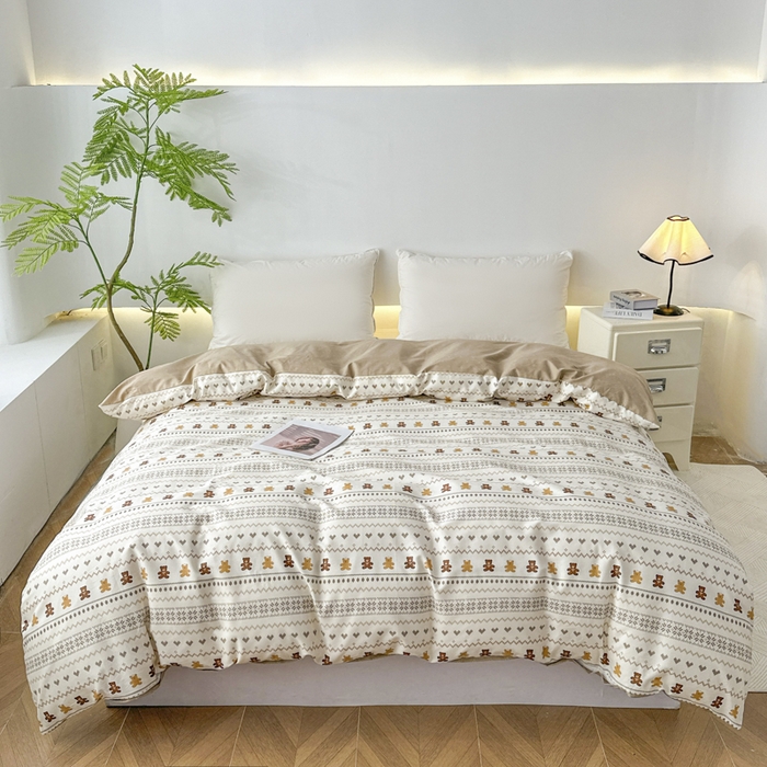 红淳家纺 2026新款13070全棉纯棉印花单品被套单件被套 咖啡熊