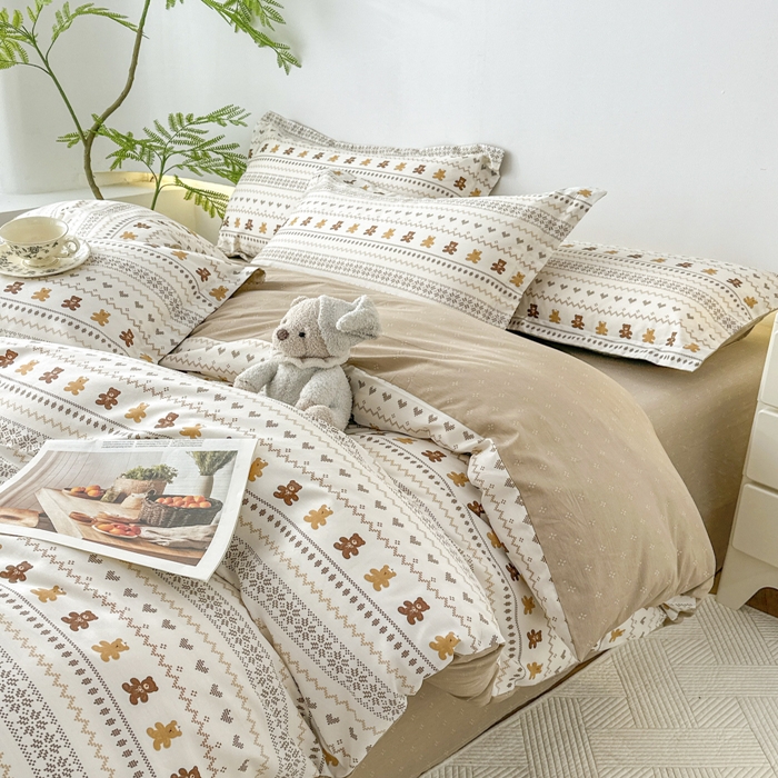 91家纺网 家纺一手货源 找家纺 红淳家纺 2026新款13070全棉纯棉印花单品被套单件被套 咖啡熊