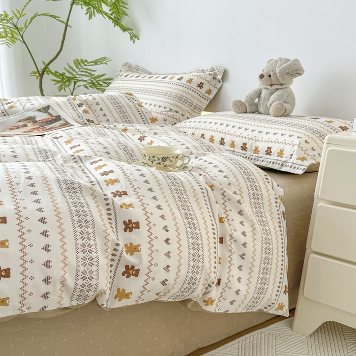 91家纺网 家纺一手货源 找家纺 红淳家纺 2026新款13070全棉纯棉印花单品被套单件被套 咖啡熊