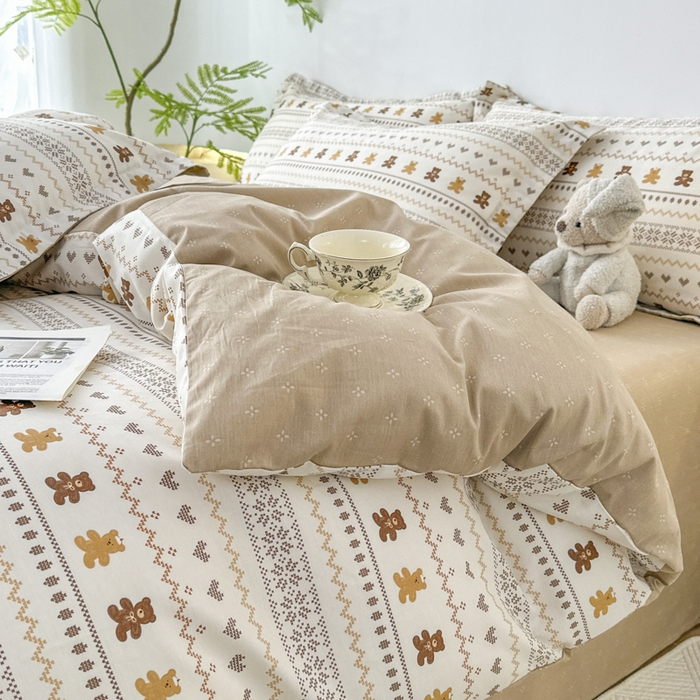 91家纺网 家纺一手货源 找家纺 红淳家纺 2026新款13070全棉纯棉印花单品被套单件被套 咖啡熊