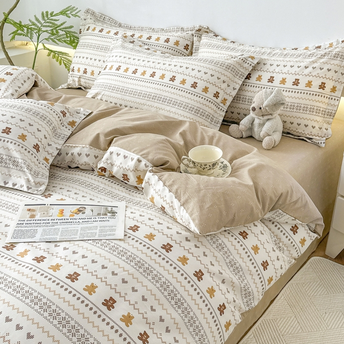 91家纺网 家纺一手货源 找家纺 红淳家纺 2026新款13070全棉纯棉印花单品枕套单件枕套 咖啡熊