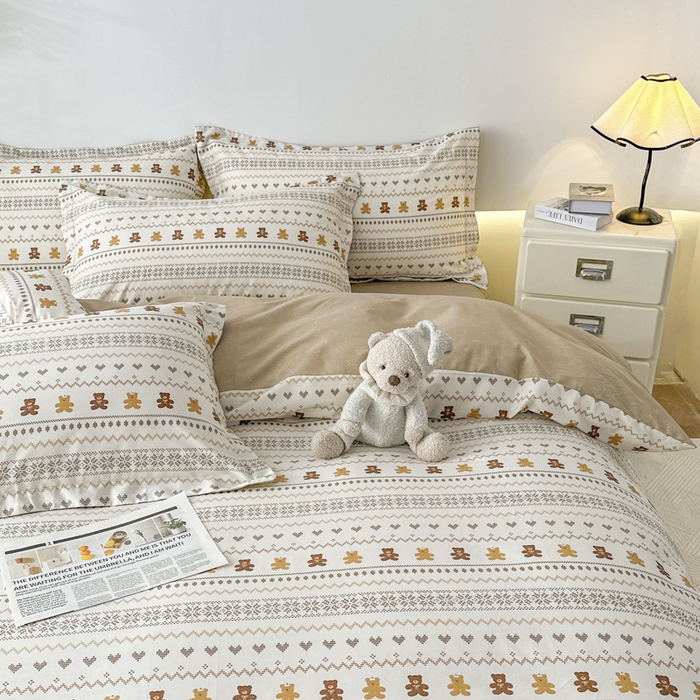 91家纺网 家纺一手货源 找家纺 红淳家纺 2026新款13070全棉纯棉印花单品枕套单件枕套 咖啡熊