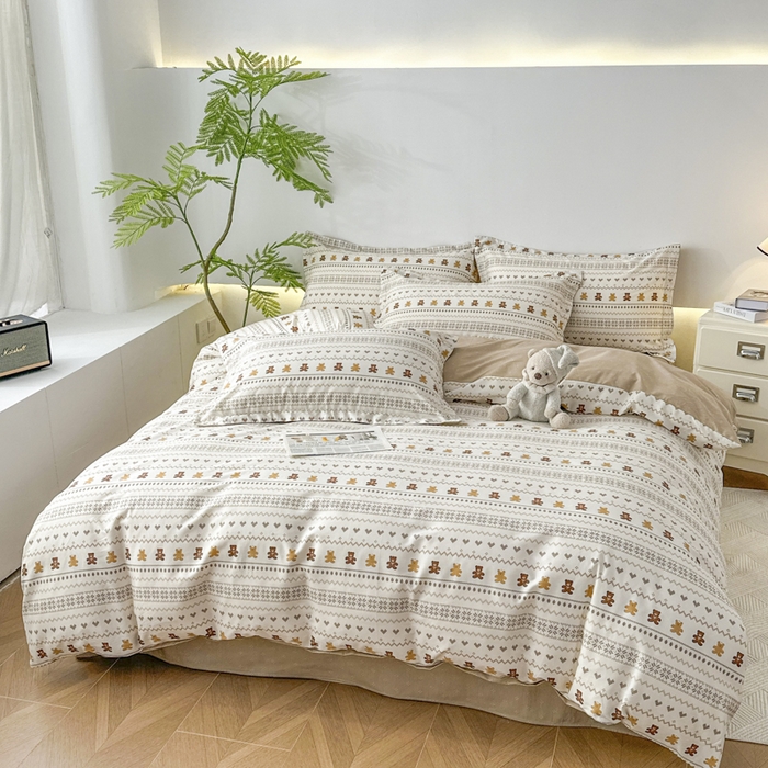 91家纺网 家纺一手货源 找家纺 红淳家纺 2026新款13070全棉纯棉印花单品枕套单件枕套 咖啡熊