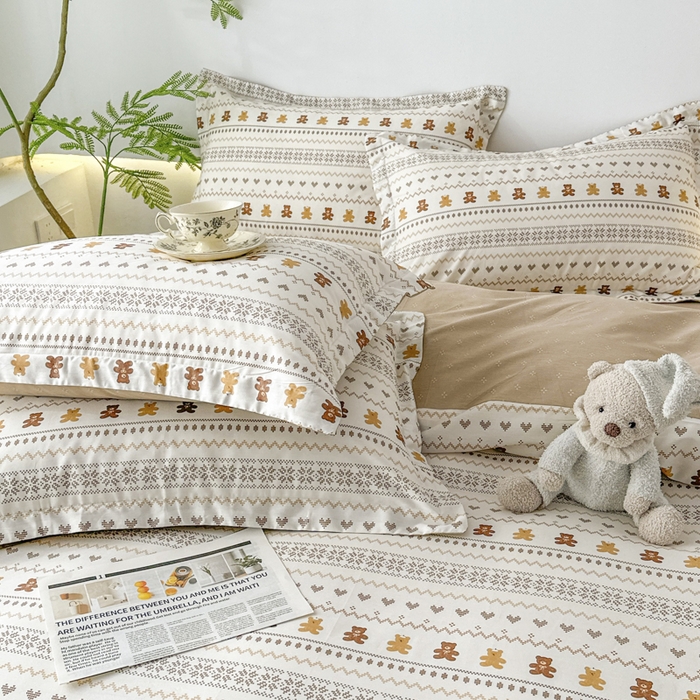 91家纺网 家纺一手货源 找家纺 红淳家纺 2026新款13070全棉纯棉印花单品枕套单件枕套 咖啡熊