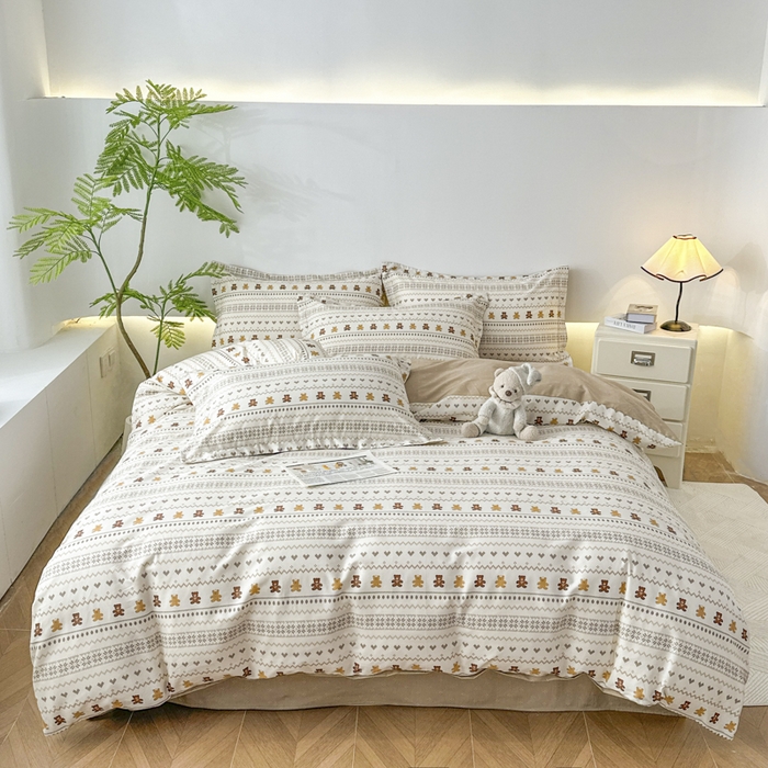 91家纺网 家纺一手货源 找家纺 红淳家纺 2026新款13070全棉纯棉印花单品枕套单件枕套 咖啡熊