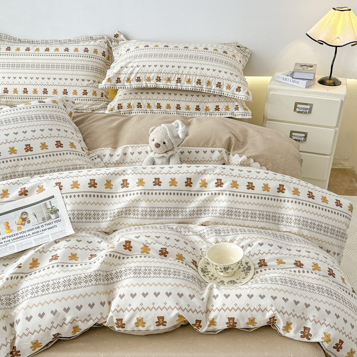 91家纺网 家纺一手货源 找家纺 红淳家纺 2026新款13070全棉纯棉印花单品枕套单件枕套 咖啡熊