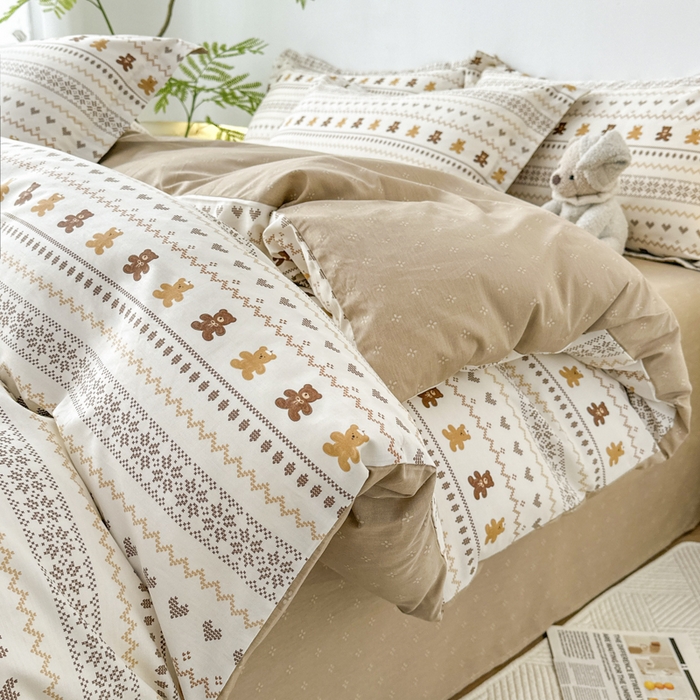 红淳家纺 2026新款13070全棉纯棉印花四件套系列 咖啡熊