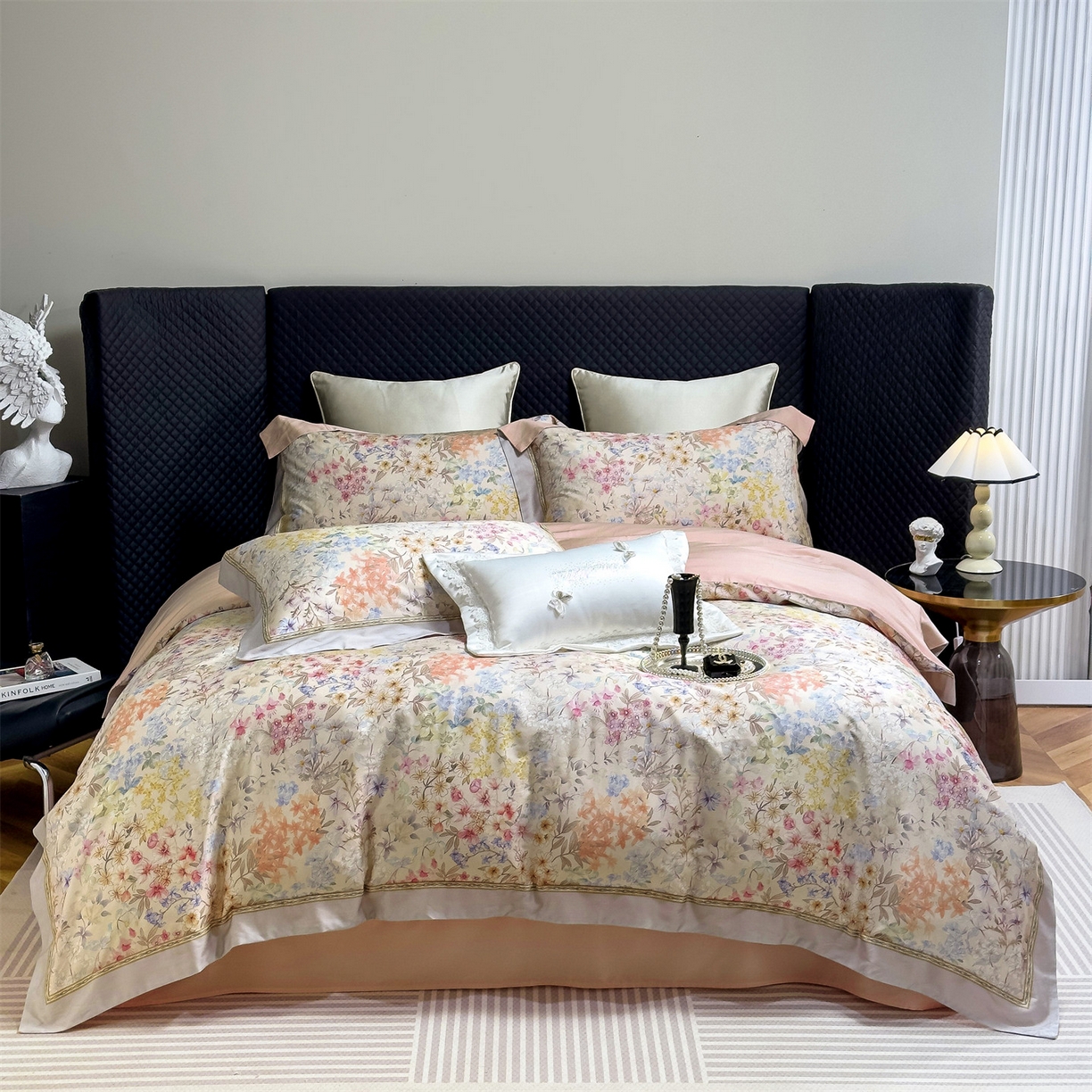 91家纺网 家纺一手货源 找家纺 朵希曼 2026新款60天丝棉数码印花四件套（控价券后不低于349元） 花影