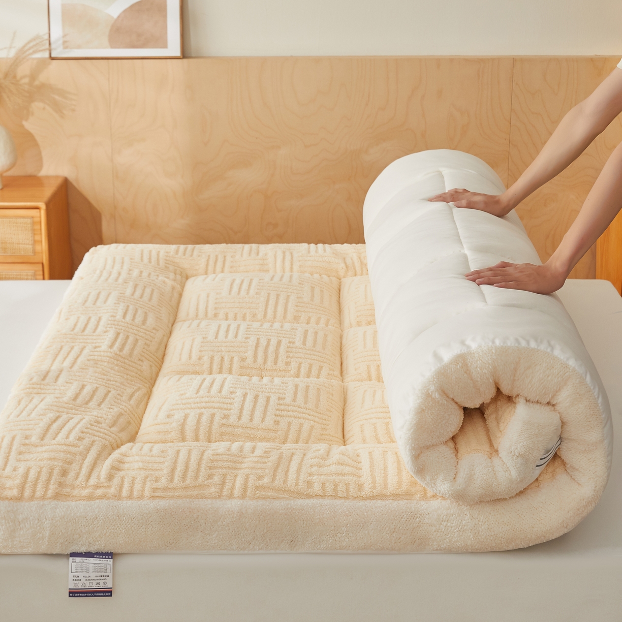 蓝冰家纺 2026新款塔关绒立体床垫 卡其色