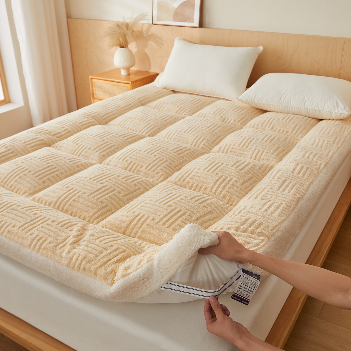 91家纺网 家纺一手货源 找家纺 蓝冰家纺 2026新款塔关绒立体床垫 卡其色