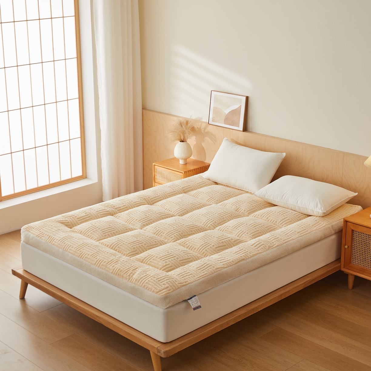 91家纺网 家纺一手货源 找家纺 蓝冰家纺 2026新款塔关绒立体床垫 卡其色