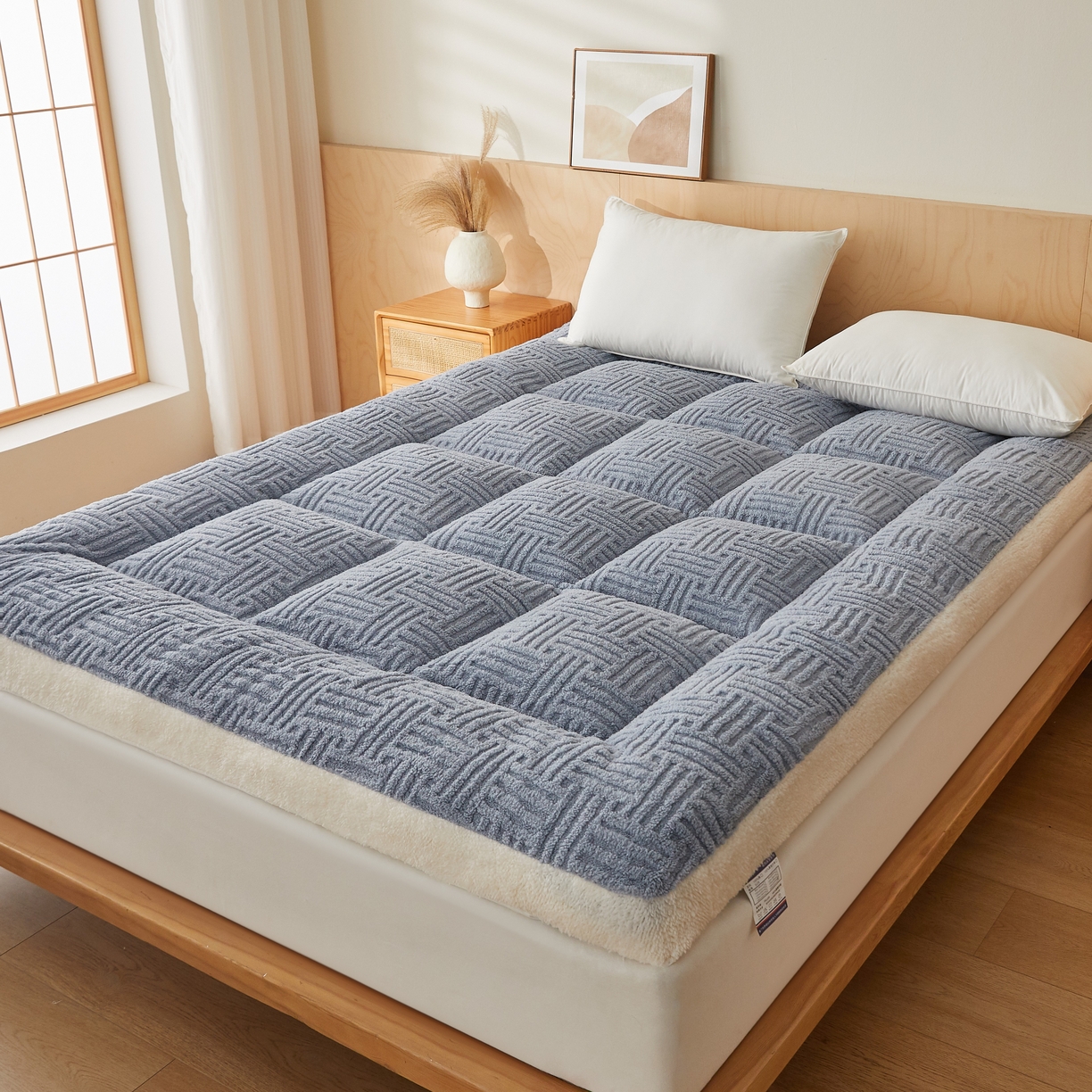 91家纺网 家纺一手货源 找家纺 蓝冰家纺 2026新款塔关绒立体床垫 蓝灰色