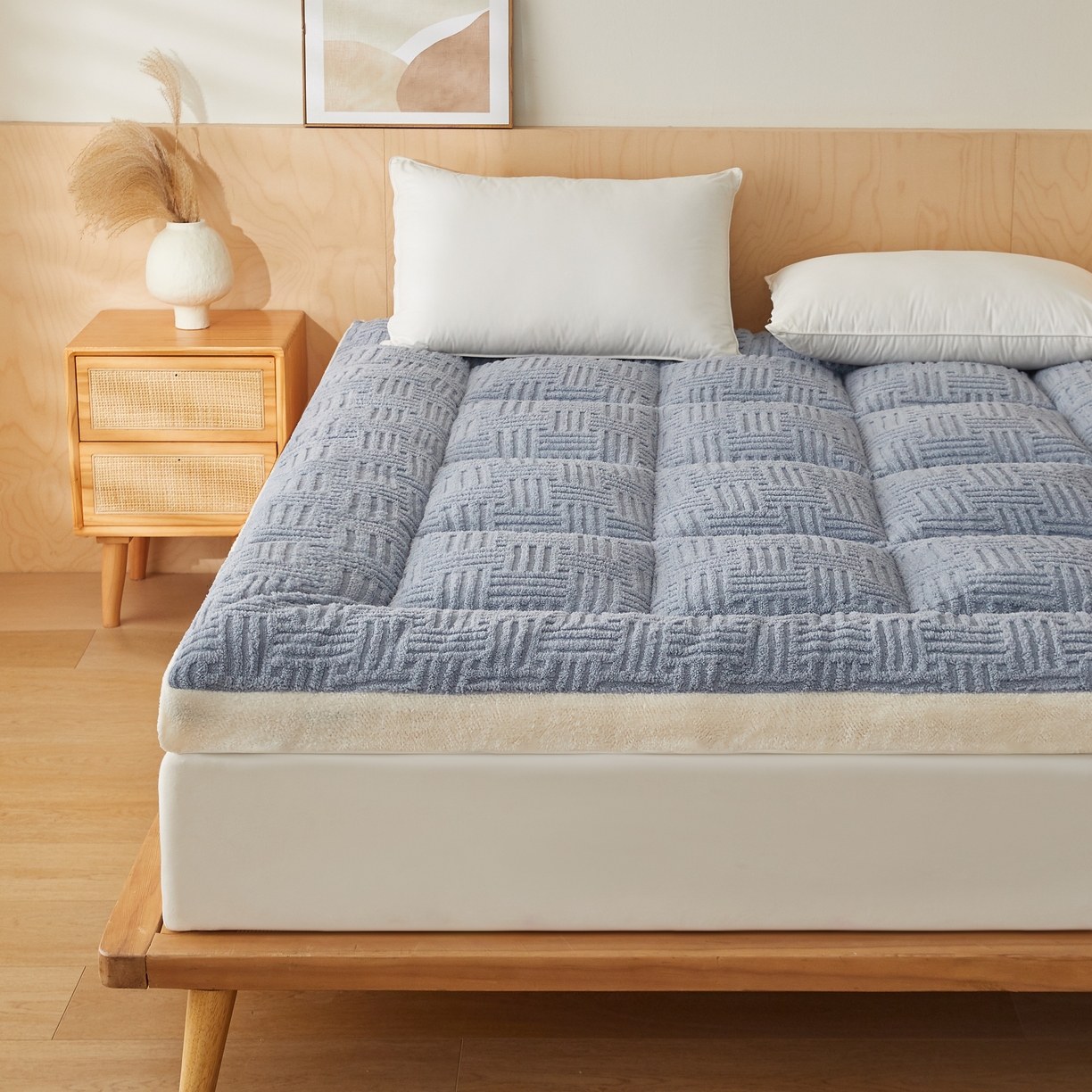 91家纺网 家纺一手货源 找家纺 蓝冰家纺 2026新款塔关绒立体床垫 蓝灰色