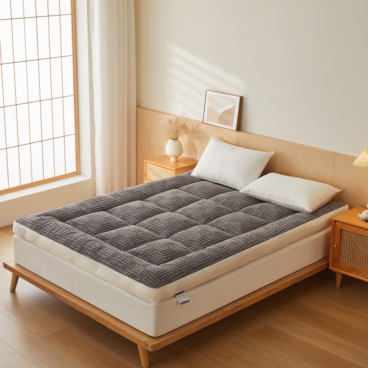 91家纺网 家纺一手货源 找家纺 蓝冰家纺 2026新款塔关绒立体床垫 深灰色