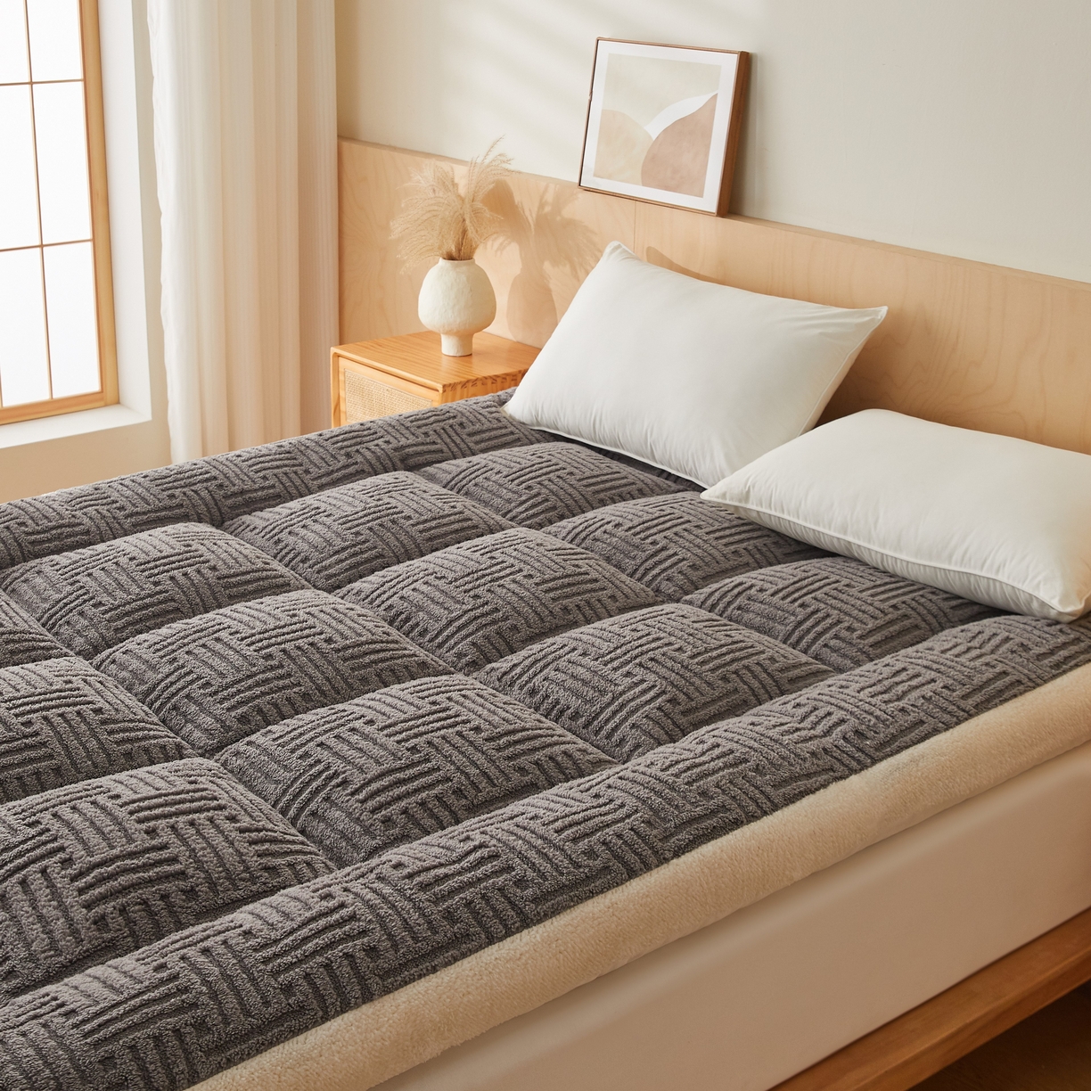 91家纺网 家纺一手货源 找家纺 蓝冰家纺 2026新款塔关绒立体床垫 深灰色