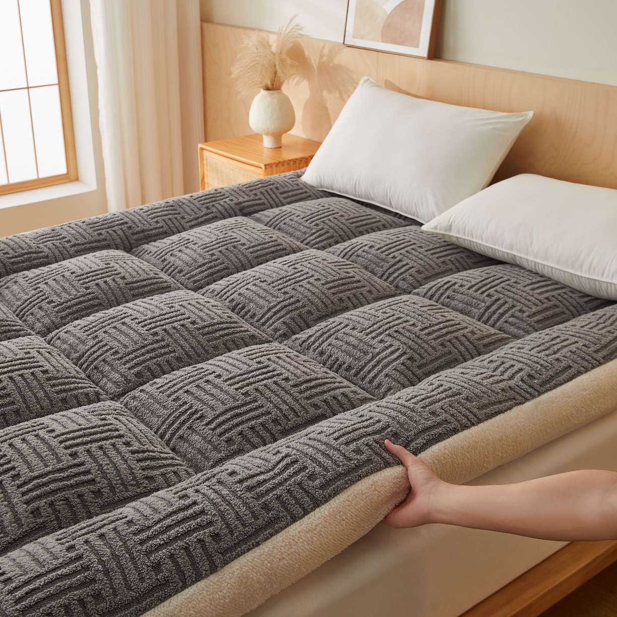 91家纺网 家纺一手货源 找家纺 蓝冰家纺 2026新款塔关绒立体床垫 深灰色