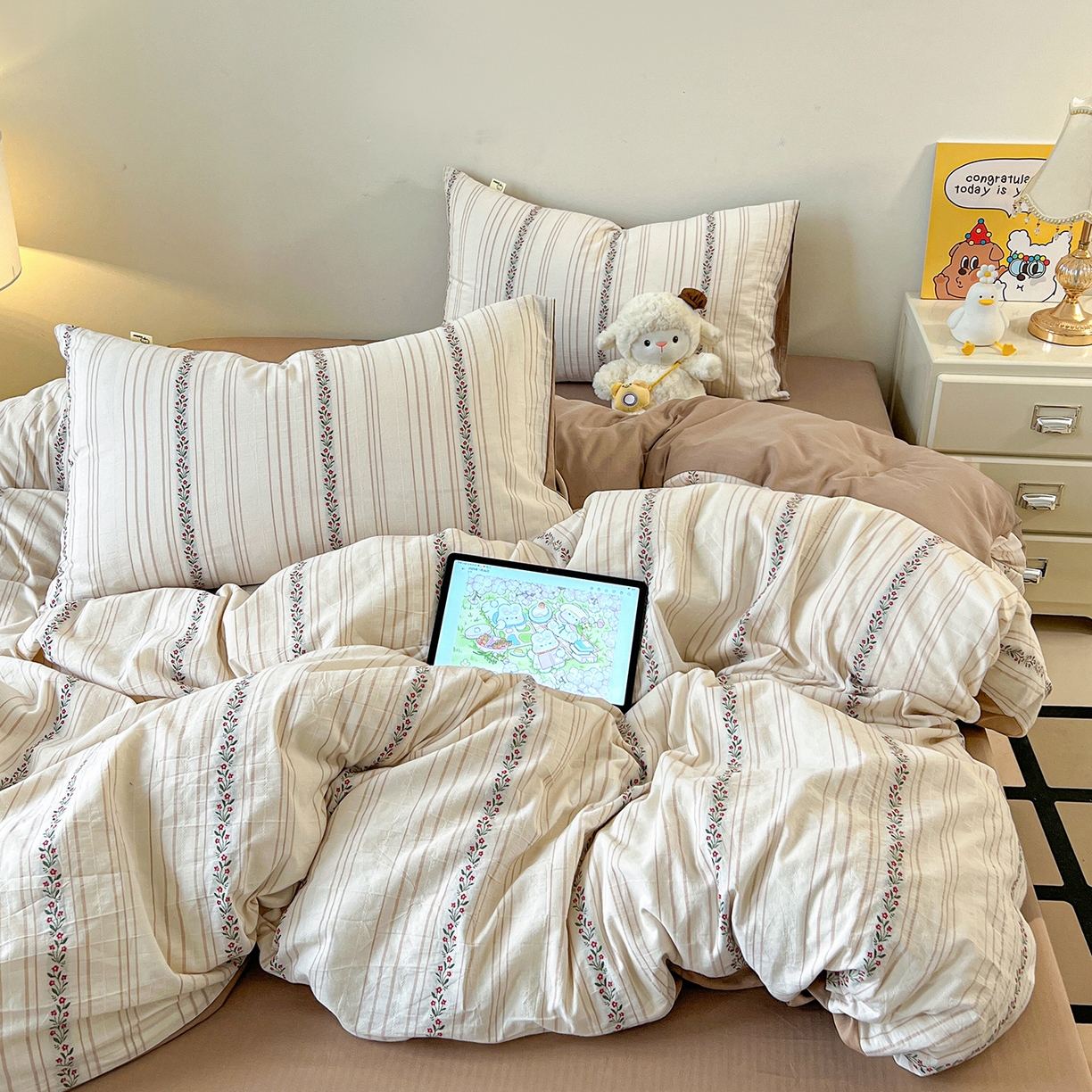 （总）女子家纺 2026新款小清新全棉纯棉色织提花四件套