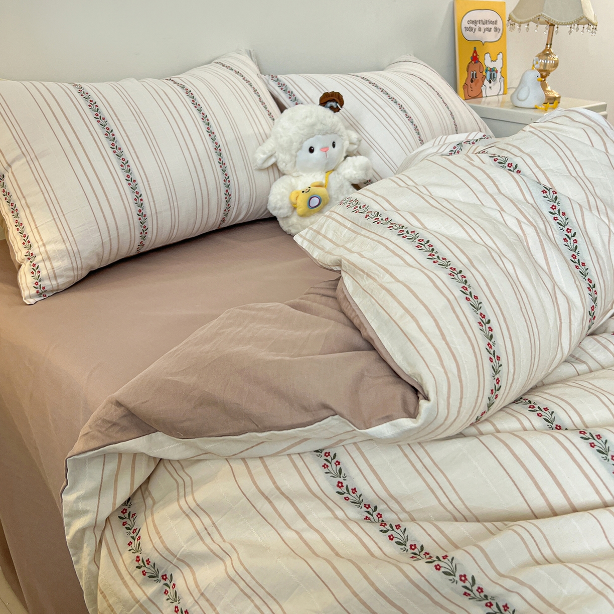 91家纺网 家纺一手货源 找家纺 （总）女子家纺 2026新款小清新全棉纯棉色织提花四件套