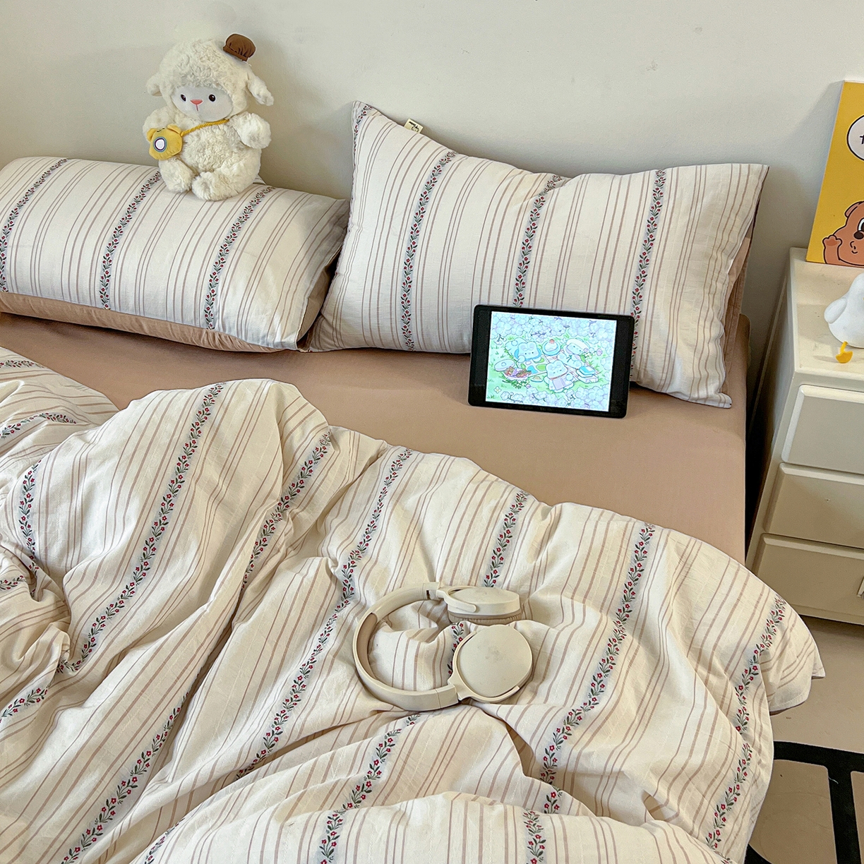 91家纺网 家纺一手货源 找家纺 （总）女子家纺 2026新款小清新全棉纯棉色织提花四件套