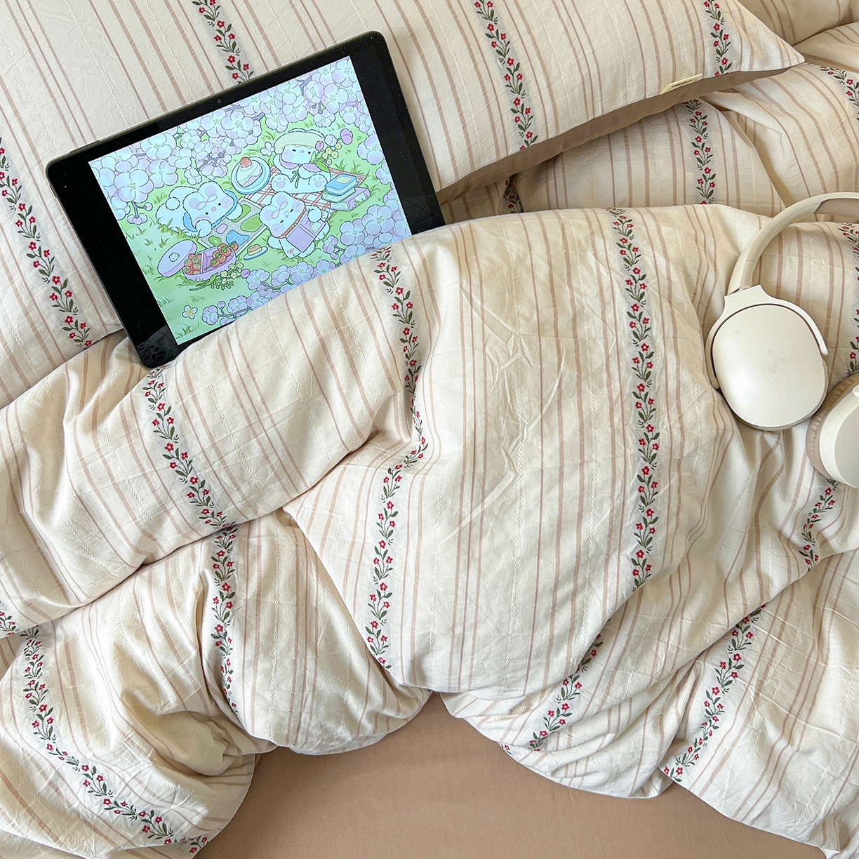 91家纺网 家纺一手货源 找家纺 （总）女子家纺 2026新款小清新全棉纯棉色织提花四件套