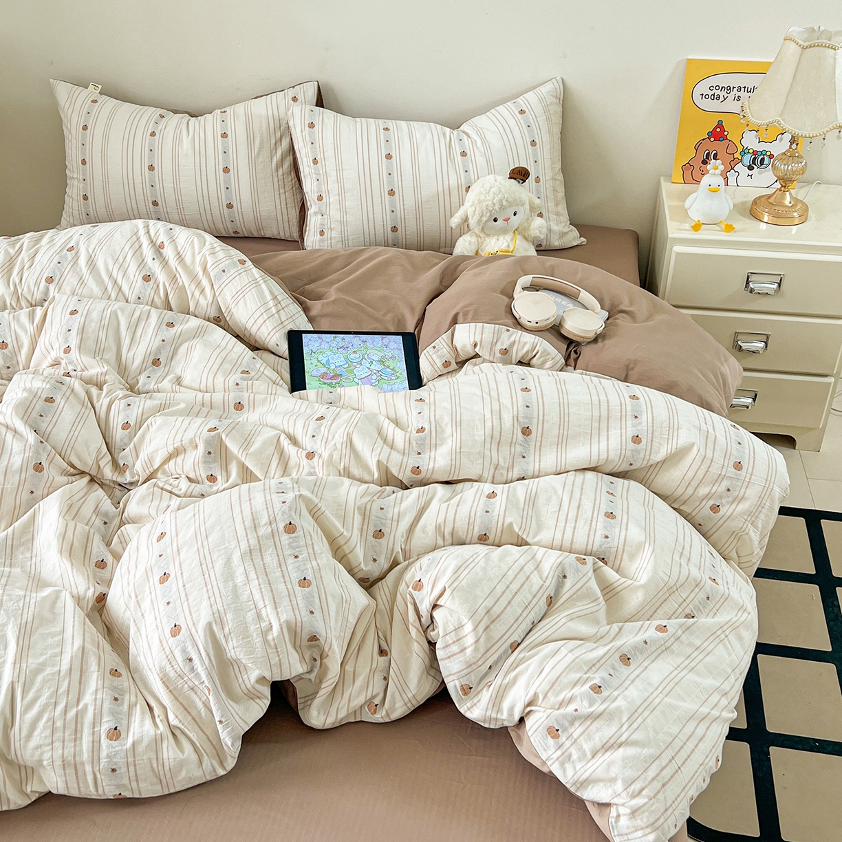 91家纺网 家纺一手货源 找家纺 （总）女子家纺 2026新款小清新全棉纯棉色织提花四件套