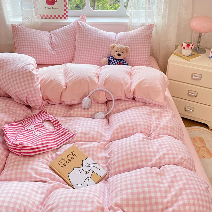 91家纺网 家纺一手货源 找家纺 优尚佳生活馆 2026新款A类水洗ins风亲肤印花四件套 玻璃粉