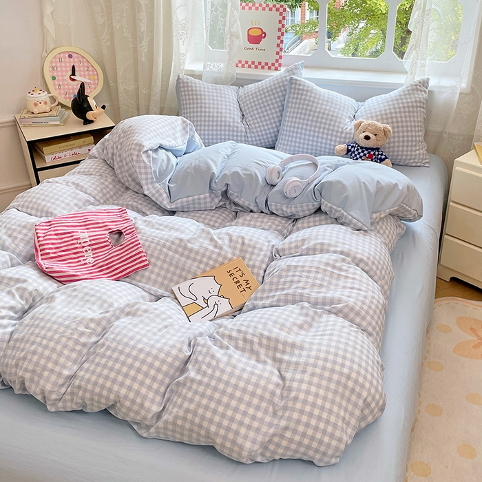 91家纺网 家纺一手货源 找家纺 优尚佳生活馆 2026新款A类水洗ins风亲肤印花四件套 玻璃蓝