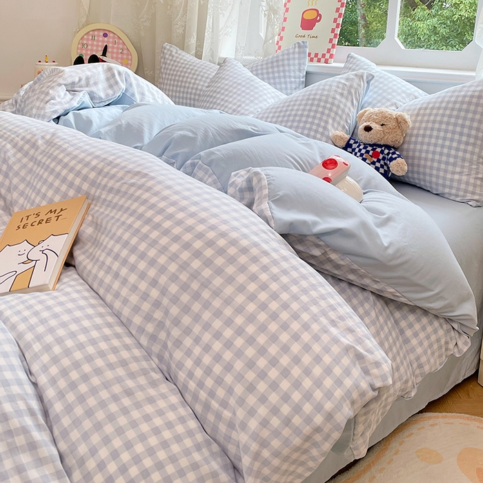 91家纺网 家纺一手货源 找家纺 优尚佳生活馆 2026新款A类水洗ins风亲肤印花四件套 玻璃蓝