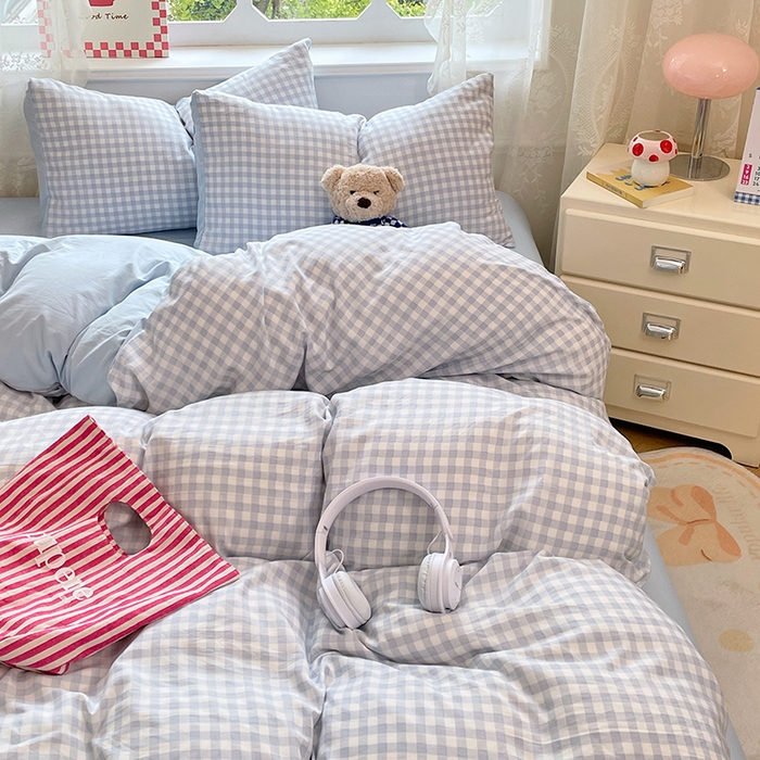 91家纺网 家纺一手货源 找家纺 优尚佳生活馆 2026新款A类水洗ins风亲肤印花四件套 玻璃蓝