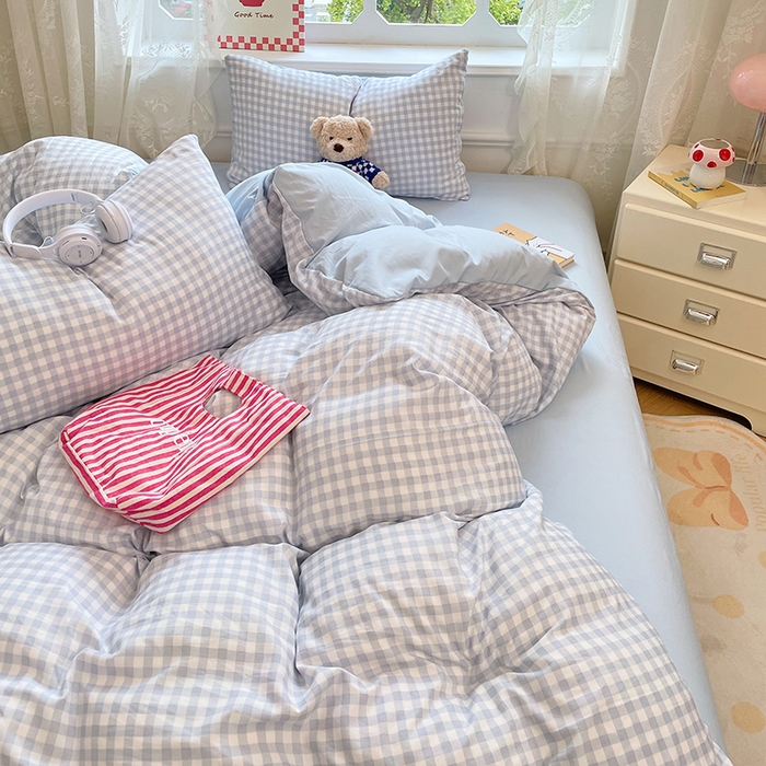 91家纺网 家纺一手货源 找家纺 优尚佳生活馆 2026新款A类水洗ins风亲肤印花四件套 玻璃蓝