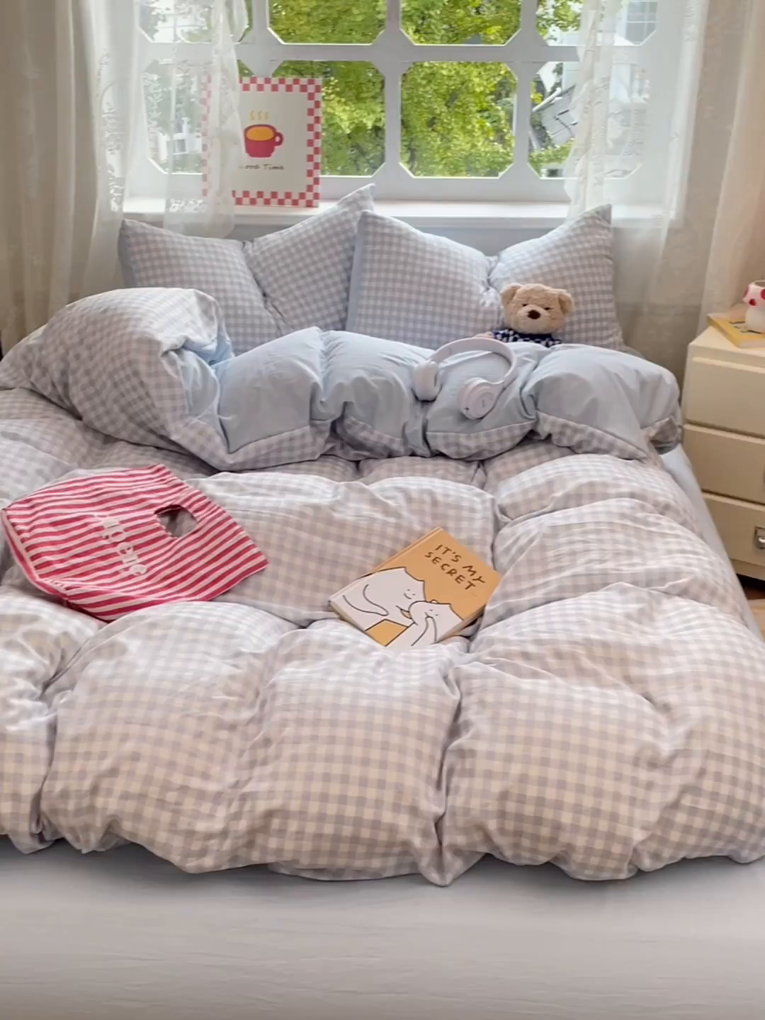 91家纺网 家纺一手货源 找家纺 优尚佳生活馆 2026新款A类水洗ins风亲肤印花四件套 玻璃蓝