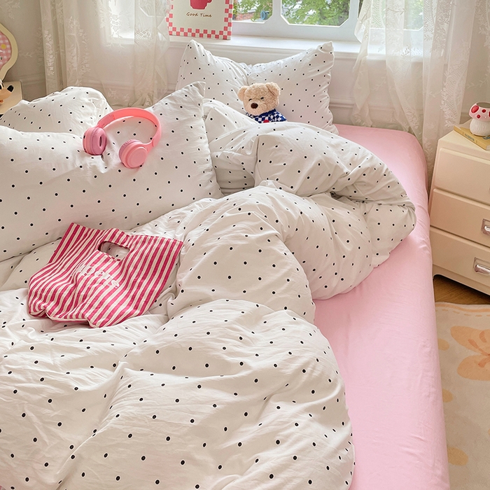 91家纺网 家纺一手货源 找家纺 优尚佳生活馆 2026新款A类水洗ins风亲肤印花四件套 点点温馨