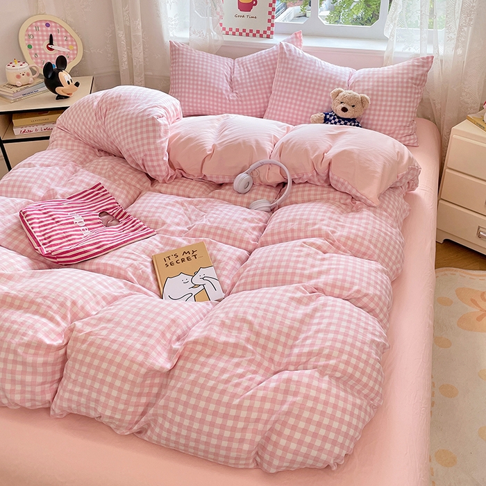 91家纺网 家纺一手货源 找家纺 优佳优品 2026新款A类水洗ins风亲肤印花四件套 玻璃粉