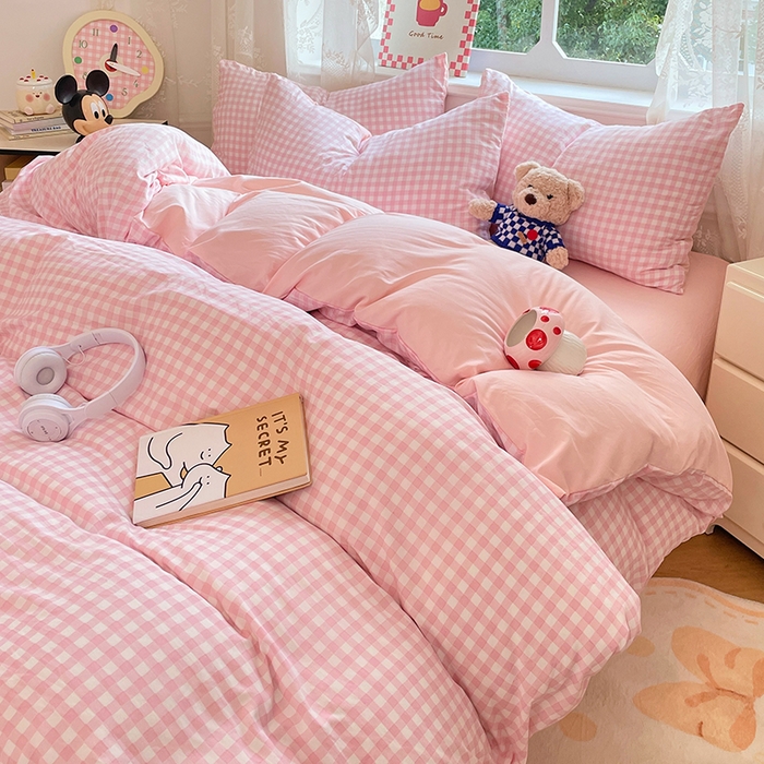 91家纺网 家纺一手货源 找家纺 优佳优品 2026新款A类水洗ins风亲肤印花四件套 玻璃粉