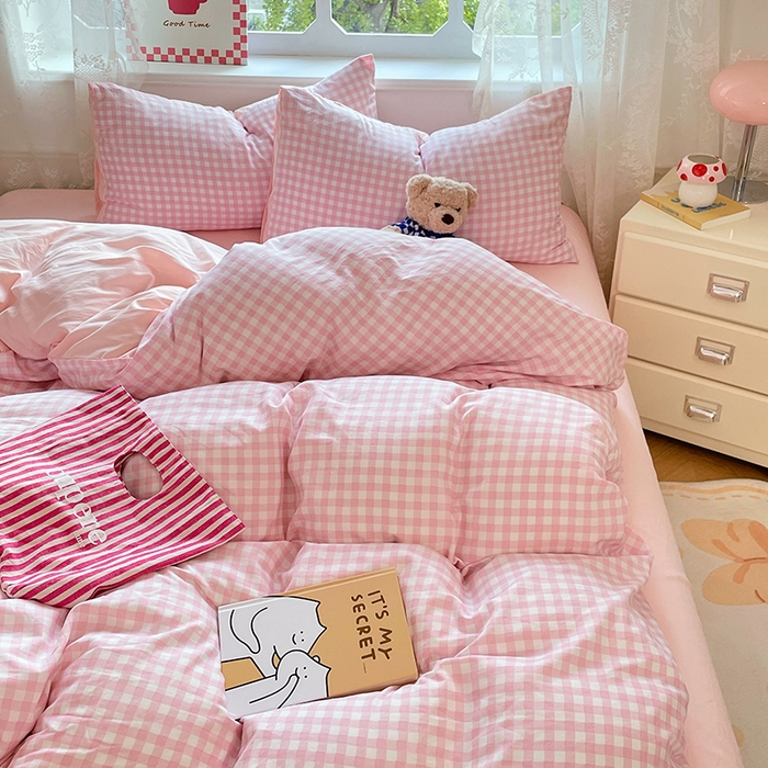 91家纺网 家纺一手货源 找家纺 优佳优品 2026新款A类水洗ins风亲肤印花四件套 玻璃粉