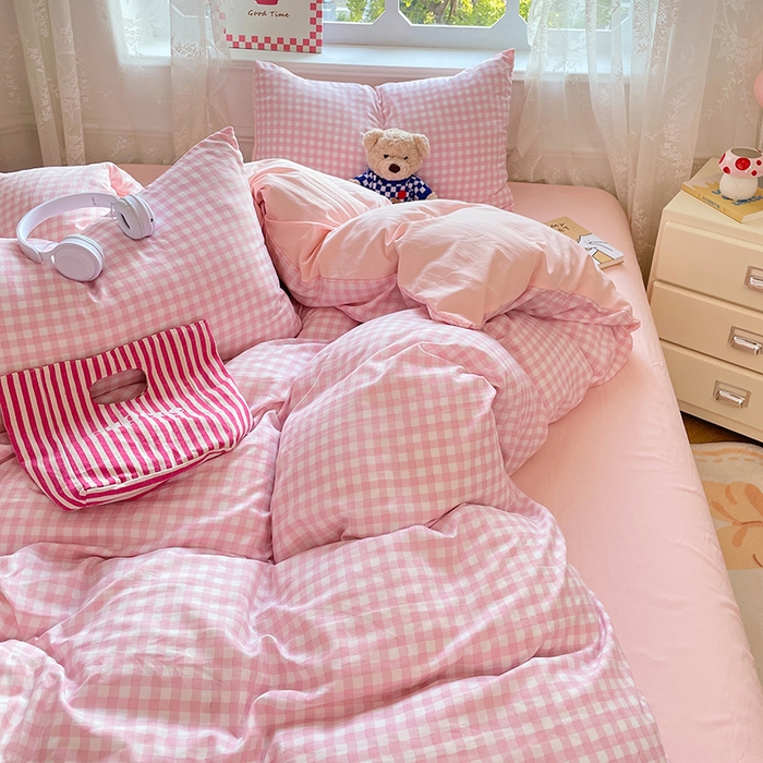 91家纺网 家纺一手货源 找家纺 优佳优品 2026新款A类水洗ins风亲肤印花四件套 玻璃粉