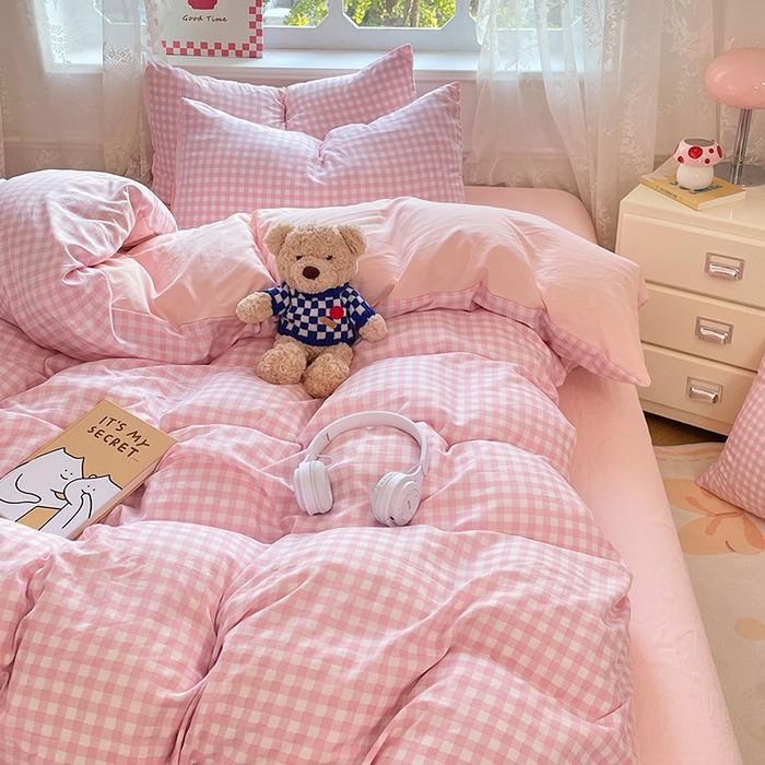 91家纺网 家纺一手货源 找家纺 优佳优品 2026新款A类水洗ins风亲肤印花四件套 玻璃粉