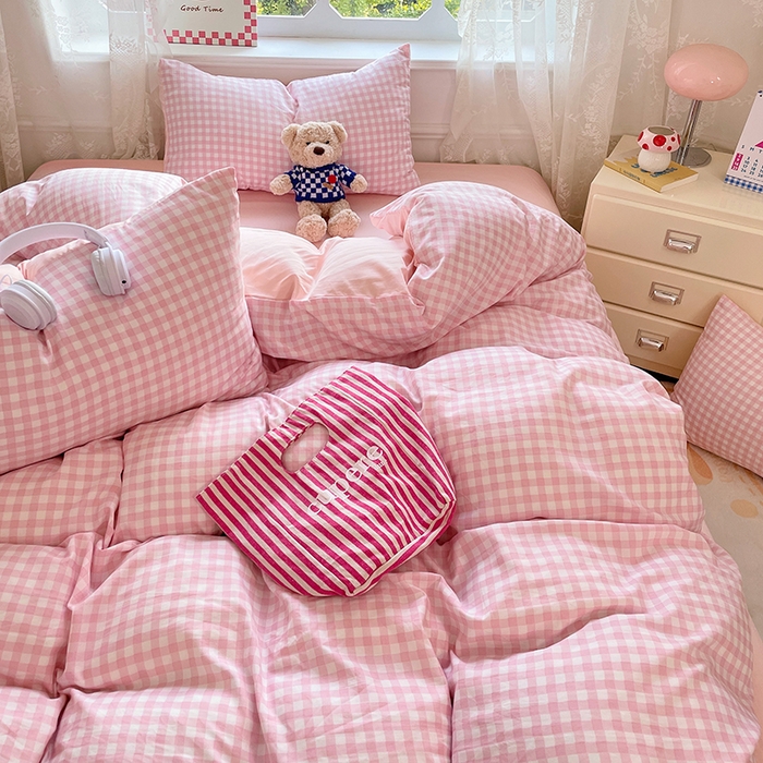 91家纺网 家纺一手货源 找家纺 优佳优品 2026新款A类水洗ins风亲肤印花四件套 玻璃粉