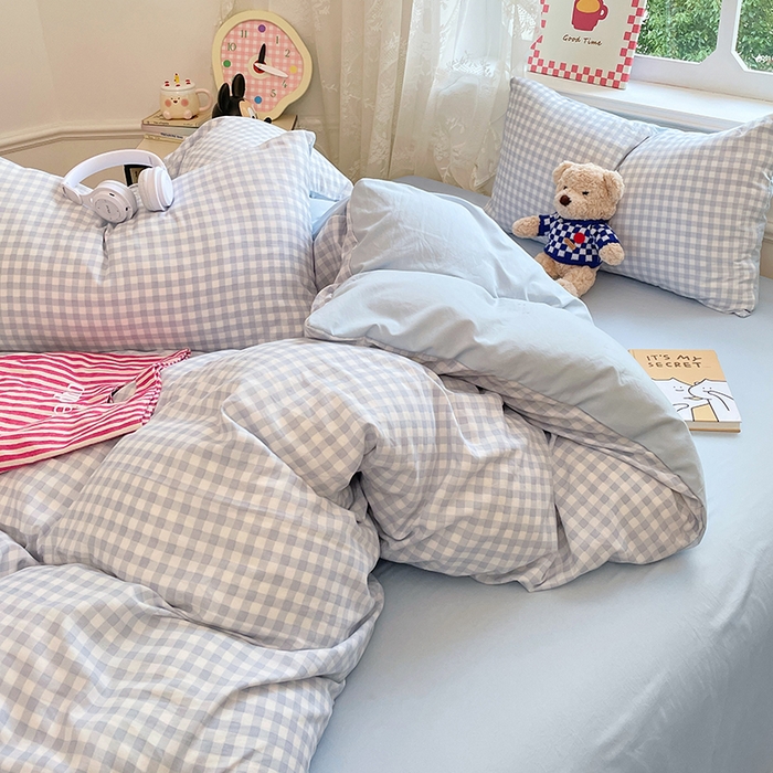 91家纺网 家纺一手货源 找家纺 优佳优品 2026新款A类水洗ins风亲肤印花四件套 玻璃蓝