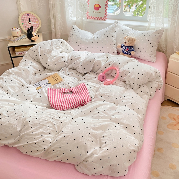 91家纺网 家纺一手货源 找家纺 优佳优品 2026新款A类水洗ins风亲肤印花四件套 点点温馨