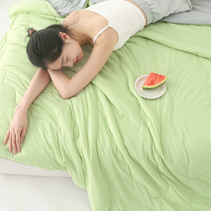 91家纺网 家纺一手货源 找家纺 亚龙工厂店 2024新款冰淇淋云母凉感瓜瓜抗菌夏被浅绿