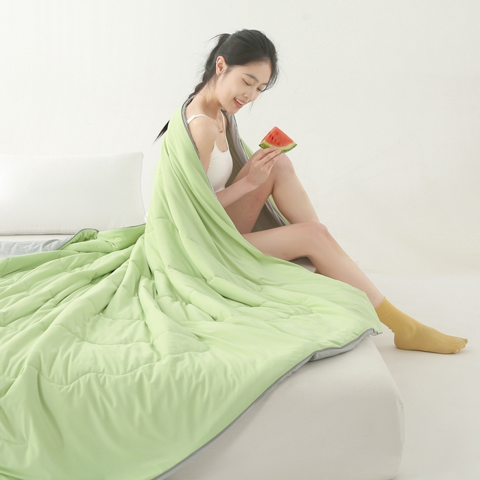 91家纺网 家纺一手货源 找家纺 亚龙工厂店 2024新款冰淇淋云母凉感瓜瓜抗菌夏被浅绿